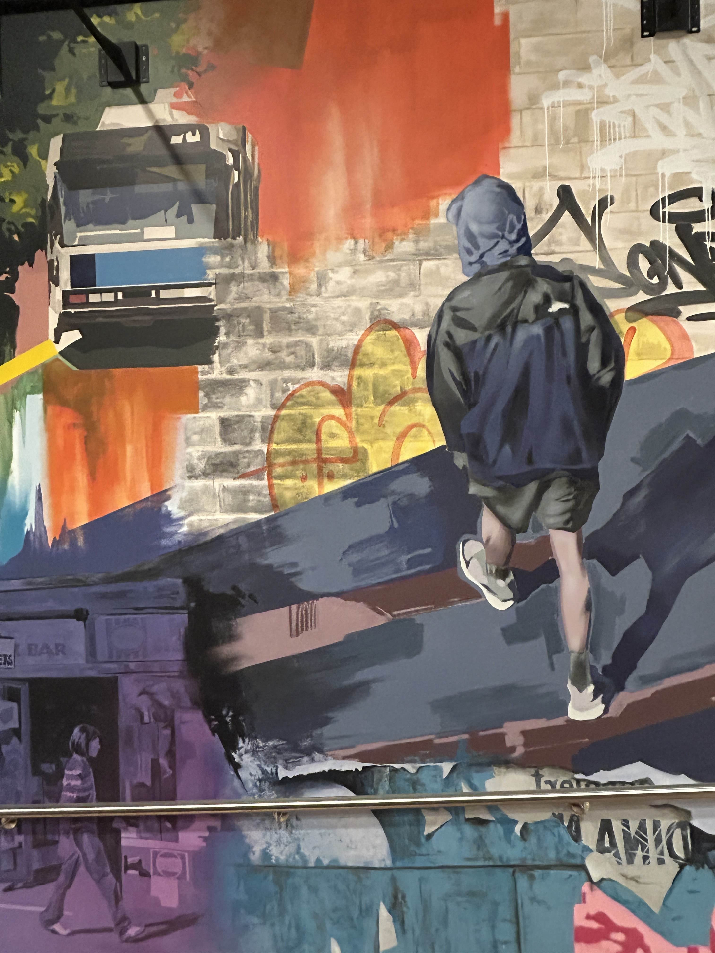 Walking figure mural detail