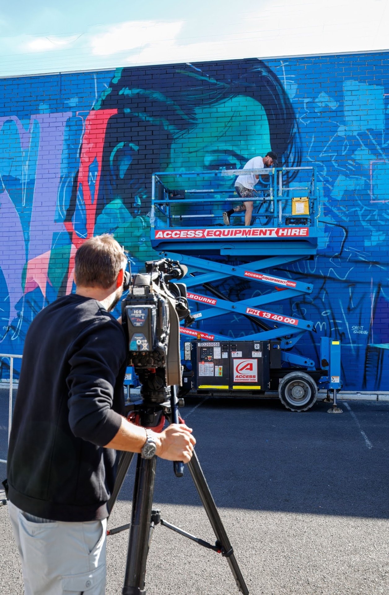 PushPull mural being filmed during installation