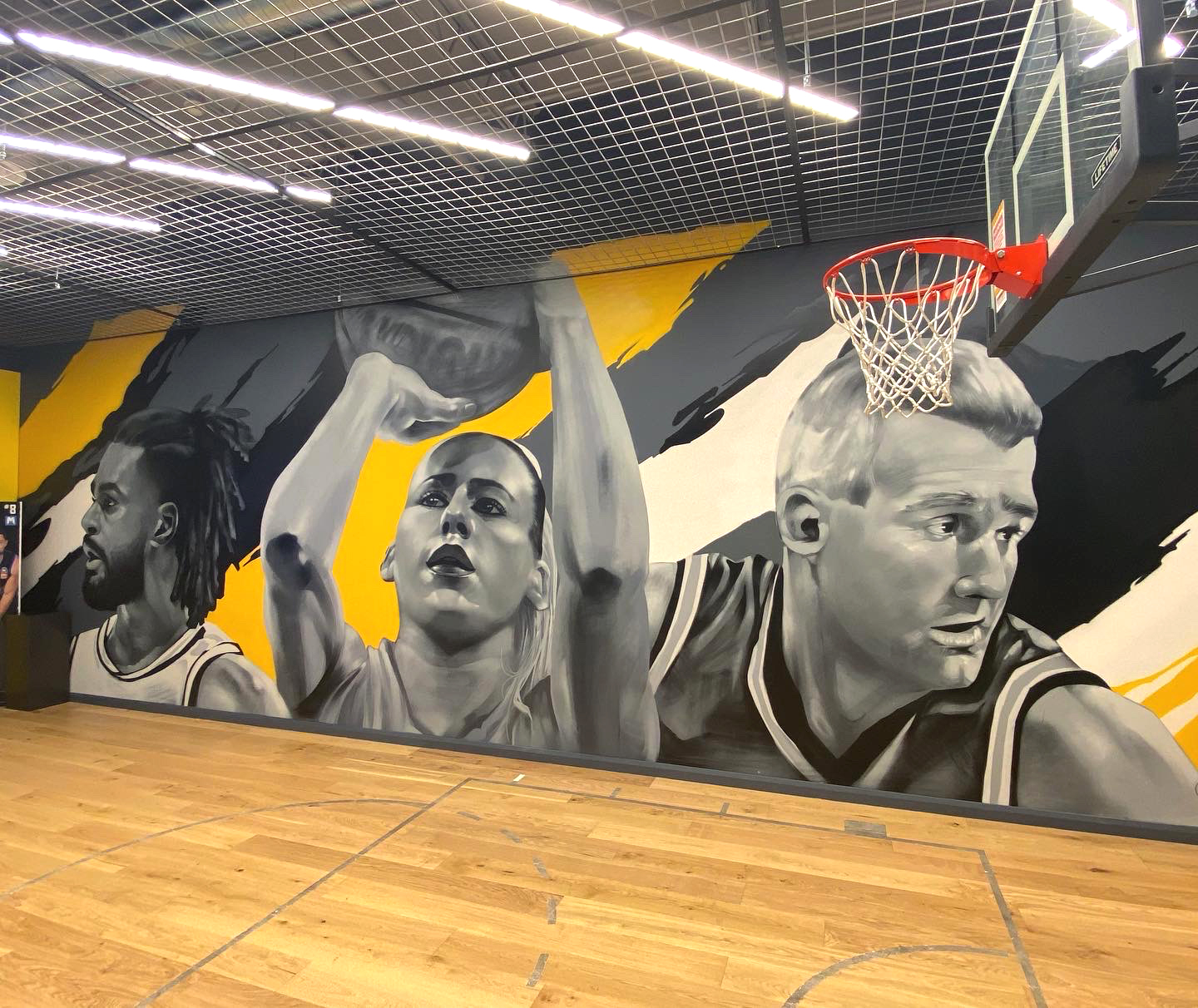 Rebel Sport court mural, players